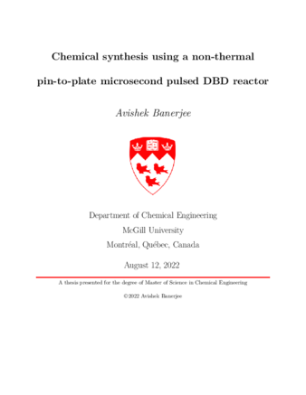 Chemical synthesis using a non-thermal pin-to-plate microsecond pulsed DBD reactor thumbnail