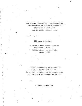 Subcellular localization, characterization and regulation of prolactin receptors : studies on the rat liver and the rabbit mammary gland thumbnail