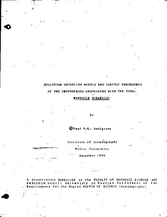 Pollution detection models and habitat preference of the cryptofauna associated with the coral Madracis Mirabilis thumbnail