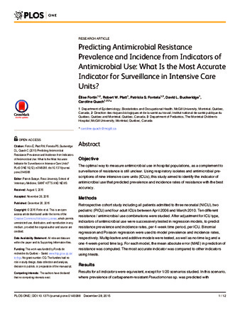 Predicting Antimicrobial Resistance Prevalence and Incidence from Indicators of Antimicrobial Use: What Is the Most Accurate Indicator for Surveillance in Intensive Care Units? thumbnail