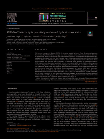 SARS-CoV2 infectivity is potentially modulated by host redox status thumbnail