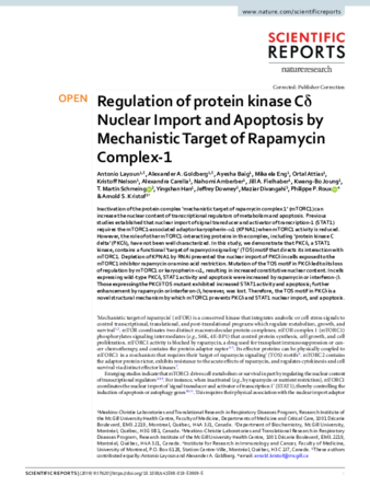 Regulation of protein kinase Cδ Nuclear Import and Apoptosis by Mechanistic Target of Rapamycin Complex-1 thumbnail