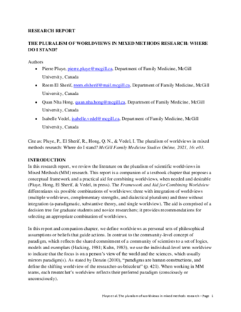 The pluralism of scientific worldviews in mixed methods research: Where do I stand?  thumbnail