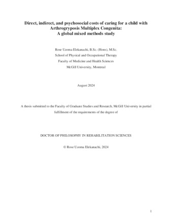 Direct, Indirect and Psychosocial cost of caring for a child with Arthrogryposis Multiplex Congenita: A global mixed methods study. thumbnail