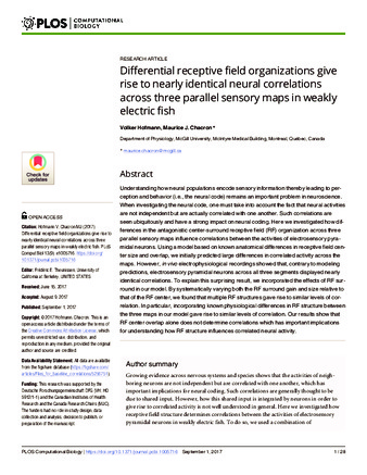 Differential receptive field organizations give rise to nearly identical neural correlations across three parallel sensory maps in weakly electric fish thumbnail