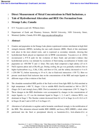 Direct measurement of metal concentrations in fluid inclusions, a tale of hydrothermal alteration and REE ore formation from Strange Lake, Canada thumbnail