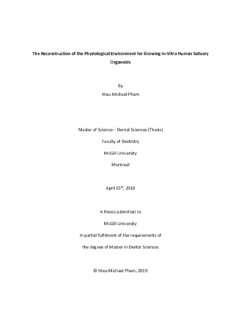 The reconstruction of the physiological environment for growing in-vitrio human salivary organoids thumbnail