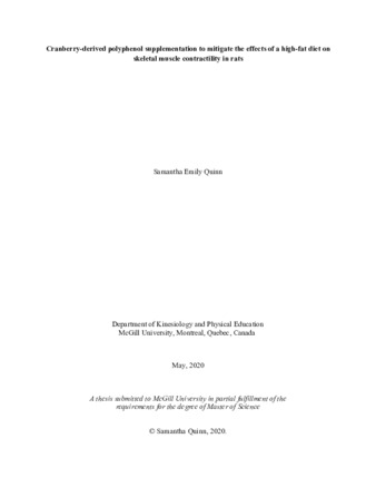 Cranberry-derived polyphenol supplementation to mitigate the effects of a high-fat diet on skeletal muscle contractility in rats thumbnail