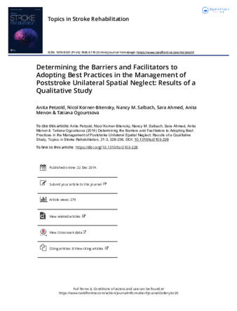 Determining the Barriers and Facilitators to Adopting Best Practices in the Management of Poststroke Unilateral Spatial Neglect: Results of a Qualitative Study thumbnail