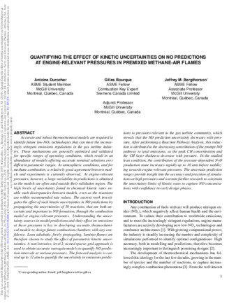 Quantifying the effect of kinetic uncertainties on NO predictions at engine-relevant pressures in premixed methane-air flames. thumbnail