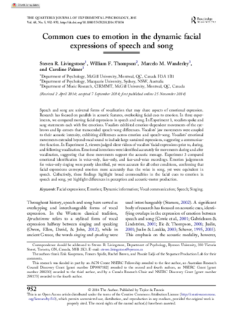 Common cues to emotion in the dynamic facial expressions of speech and song thumbnail