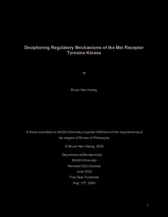Deciphering Regulatory Mechanisms of the Met Receptor Tyrosine Kinase thumbnail