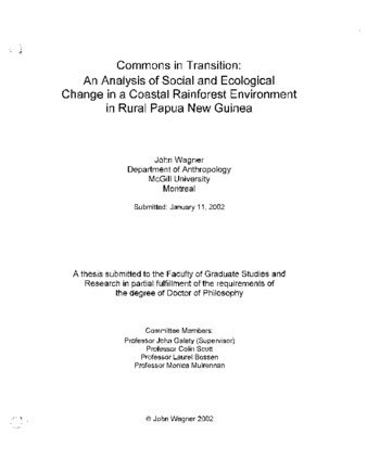 Commons in transition : an analysis of social and ecological change in a coastal rainforest environment in rural Papua New Guinea thumbnail