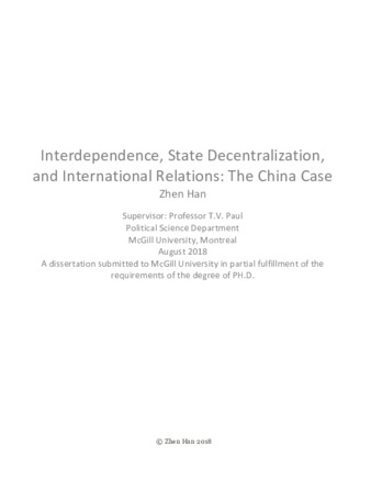 Interdependence, state decentralization, and international relations: The China case thumbnail