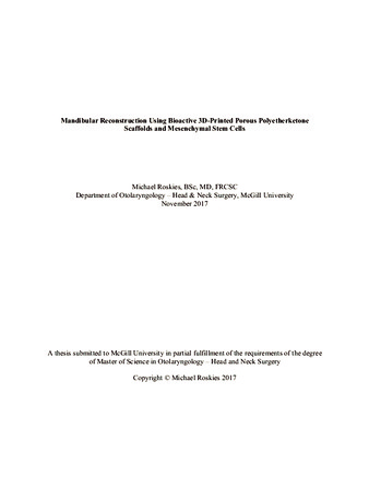 Mandibular reconstruction using bioactive 3-D printed porous polyetherketone scaffolds and mesenchymal stem cells thumbnail