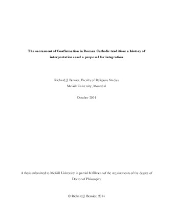 The sacrament of confirmation in Roman Catholic tradition: a history of interpretations and a proposal for integration thumbnail