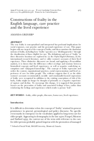 Constructions of frailty in the English language, care practice and the lived experience thumbnail