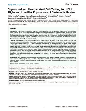 Supervised and Unsupervised Self-Testing for HIV in High- and Low-Risk Populations: A Systematic Review thumbnail