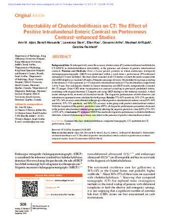 Detectability of choledocholithiasis on CT: The effect of positive intraduodenal enteric contrast on portovenous contrast-enhanced studies thumbnail