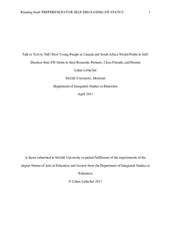 Talk or text to tell? How young people in Canada and South Africa would prefer to self-disclose their STI status to their romantic partners, friends, and parents thumbnail