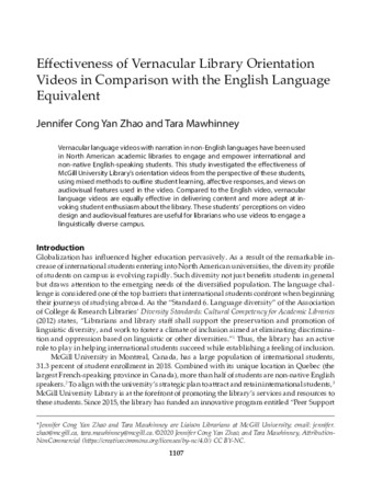 Effectiveness of Vernacular Library Orientation Videos in Comparison with the English Language Equivalent thumbnail