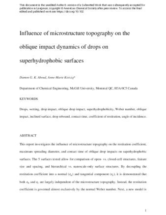 Influence of Microstructure Topography on the Oblique Impact Dynamics of Drops on Superhydrophobic Surfaces thumbnail