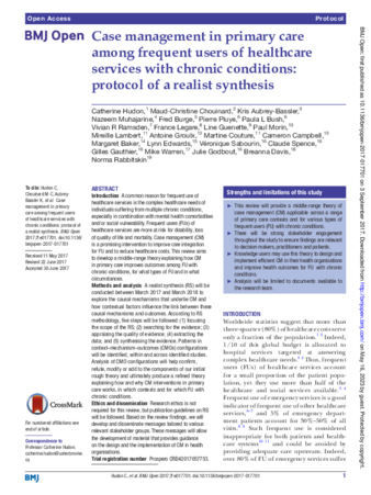 Case management in primary care among frequent users of healthcare services with chronic conditions: protocol of a realist synthesis thumbnail