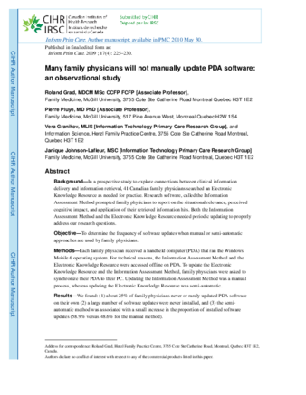  Many family physicians will not manually update PDA software: an observational study thumbnail