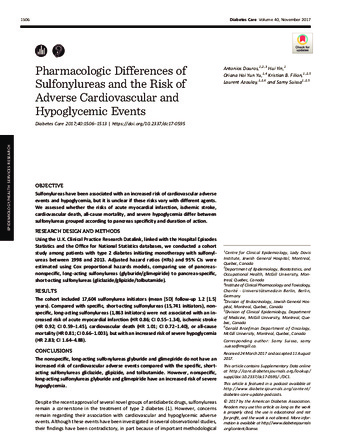 Pharmacologic Differences of Sulfonylureas and the Risk of Adverse Cardiovascular and Hypoglycemic Events thumbnail