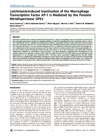 Leishmania-Induced Inactivation of the Macrophage Transcription Factor AP-1 Is Mediated by the Parasite Metalloprotease GP63 thumbnail