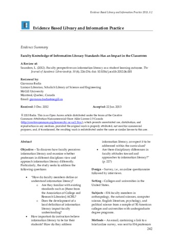 Faculty Knowledge of Information Literacy Standards Has an Impact in the Classroom thumbnail