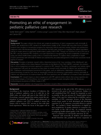 Promoting an ethic of engagement in pediatric palliative care research thumbnail