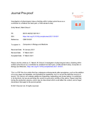 Investigation of physiological stress shielding within lumbar spinal tissue as a contributor to unilateral low back pain: a finite element study thumbnail