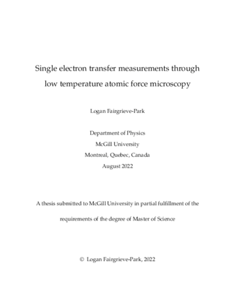Single electron transfer measurements through low temperature atomic force microscopy thumbnail
