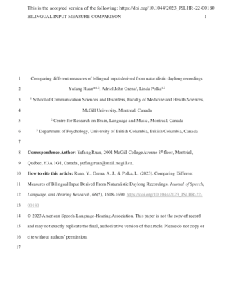 Comparing Different Measures of Bilingual Input Derived From Naturalistic Daylong Recordings thumbnail