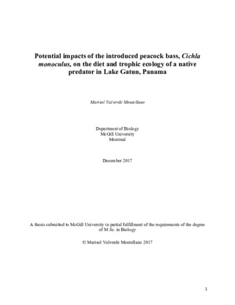 Potential impacts of the introduced peacock bass, «Cichla monoculus», on the diet and trophic ecology of a native predator in Lake Gatun, Panama thumbnail