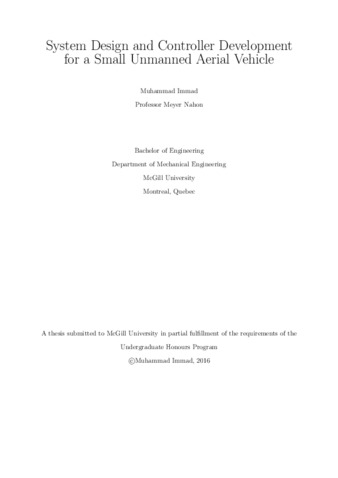 System Design and Controller Development for a Small Unmanned Aerial Vehicle thumbnail