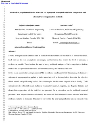 Mechanical properties of lattice materials via asymptotic homogenization and comparison with alternative homogenization methods thumbnail