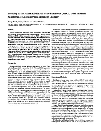 Silencing of the mammary derived growth inhibitor (MDGI) gene in breast neoplasms is associated with epigenetic changes thumbnail