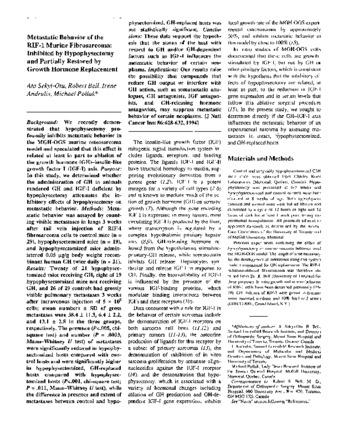 Metastatic behavior of the RIF-1 murine fibrosarcoma: inhibited by hypophysectomy and partially restored by growth hormone replacement thumbnail