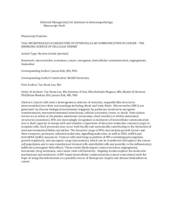 Microvesicles as mediators of intercellular communication in cancer- the emerging science of cellular 'debris' thumbnail