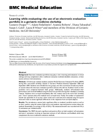 Learning while evaluating: the use of an electronic evaluation portfolio in a geriatric medicine clerkship thumbnail