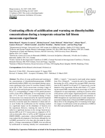 Contrasting effects of acidification and warming on dimethylsulfide concentrations during a temperate estuarine fall bloom mesocosm experiment thumbnail