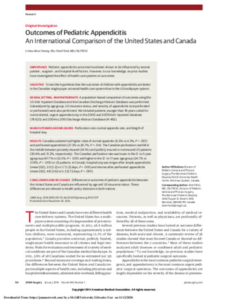 Outcomes of Pediatric Appendicitis An International Comparison of the United States and Canada thumbnail