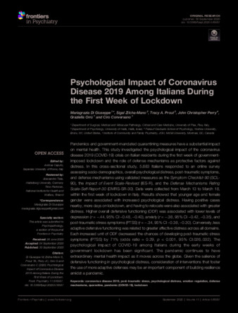 Psychological Impact of Coronavirus Disease 2019 Among Italians During the First Week of Lockdown thumbnail