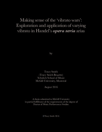 Making sense of the 'vibrato wars' : exploration and application of varying vibrato in Handel's opera seria arias thumbnail