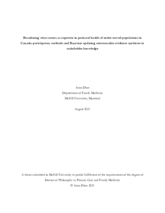 Broadening what counts as expertise in perinatal health of under-served populations in Canada: participatory methods and Bayesian updating contextualize evidence synthesis in stakeholder knowledge thumbnail