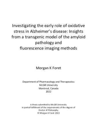 Investigating the early role of oxidative stress in Alzheimer’s disease: Insights from a transgenic model of the amyloid pathology and fluorescence imaging methods thumbnail