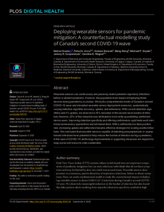 Deploying wearable sensors for pandemic mitigation: A counterfactual modelling study of Canada’s second COVID-19 wave thumbnail