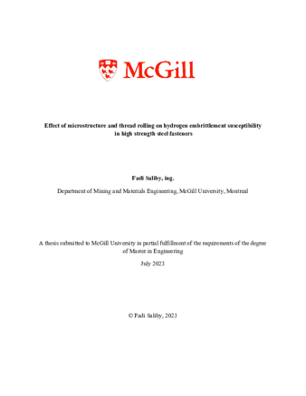 Effect of microstructure and thread rolling on hydrogen embrittlement susceptibility in high strength steel fasteners thumbnail